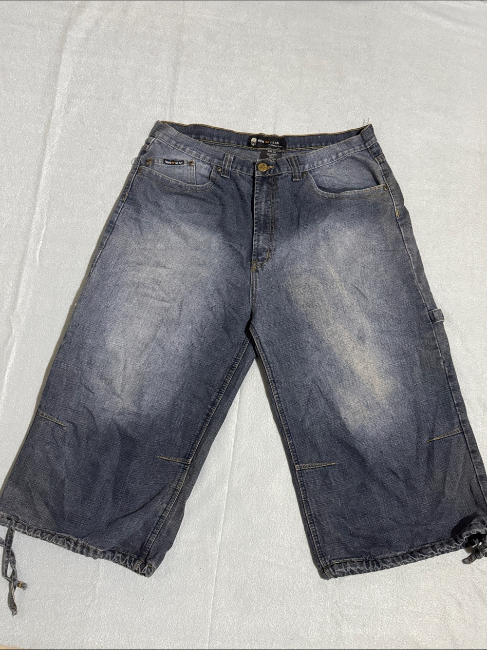 Vintage NBN Gear Jeans Shorts Mens 38 Blue Baggy Embroidered Hip Hop Skater Y2K